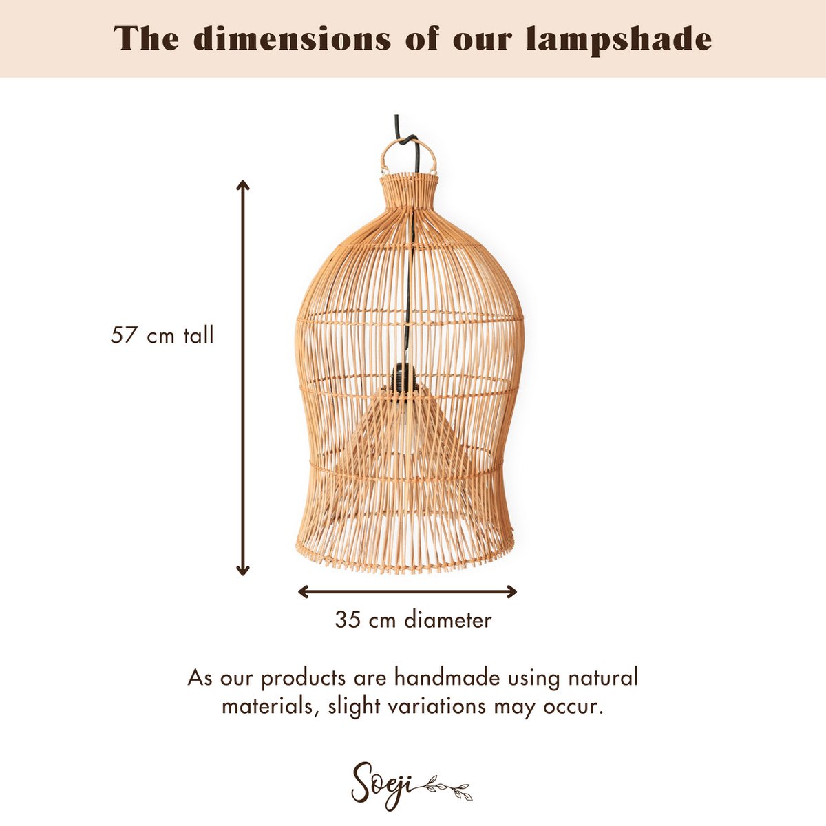 Rotan lampenkap – Boho hanglamp – plafondlamp hangend – Boho plafondlamp MAHARA (Ø35 cm) – Soeji (foto 7 van 7)