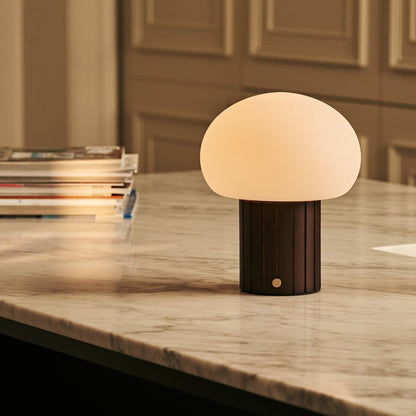 Pieter Dark Brown Rechargeable Table Lamp | Cordless, 3 Light Modes & Glass Lampshade
