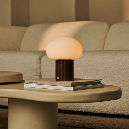 Pieter Dark Brown Rechargeable Table Lamp | Cordless, 3 Light Modes & Glass Lampshade