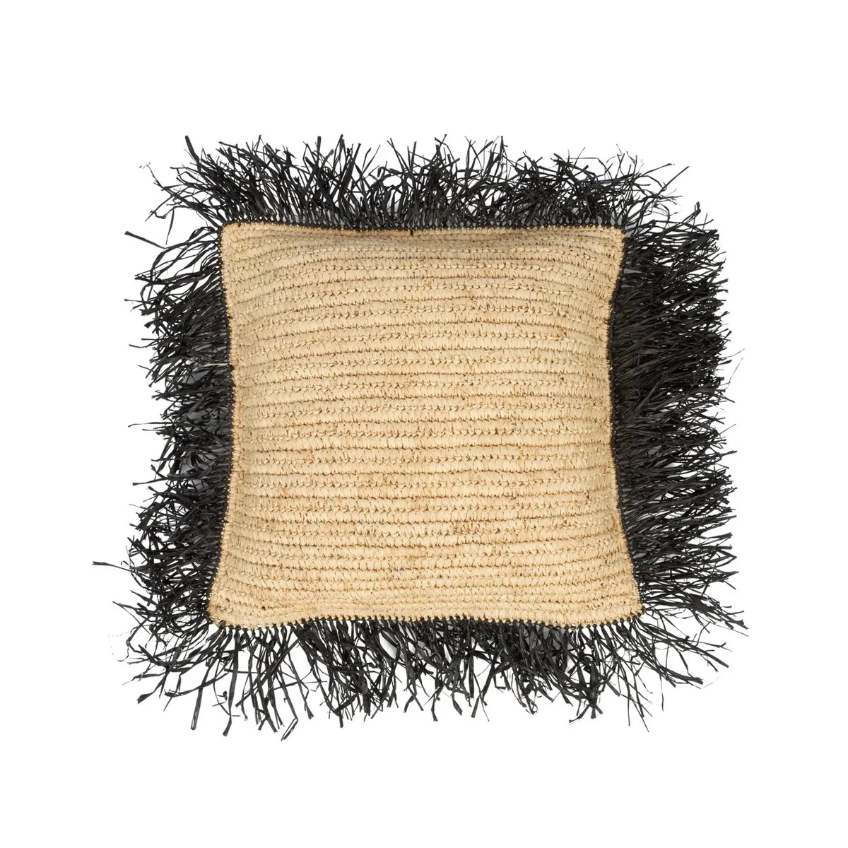 De Raffia Kussenhoes Vierkant - Naturel Zwart - 40x40 – Bazar Bizar Living