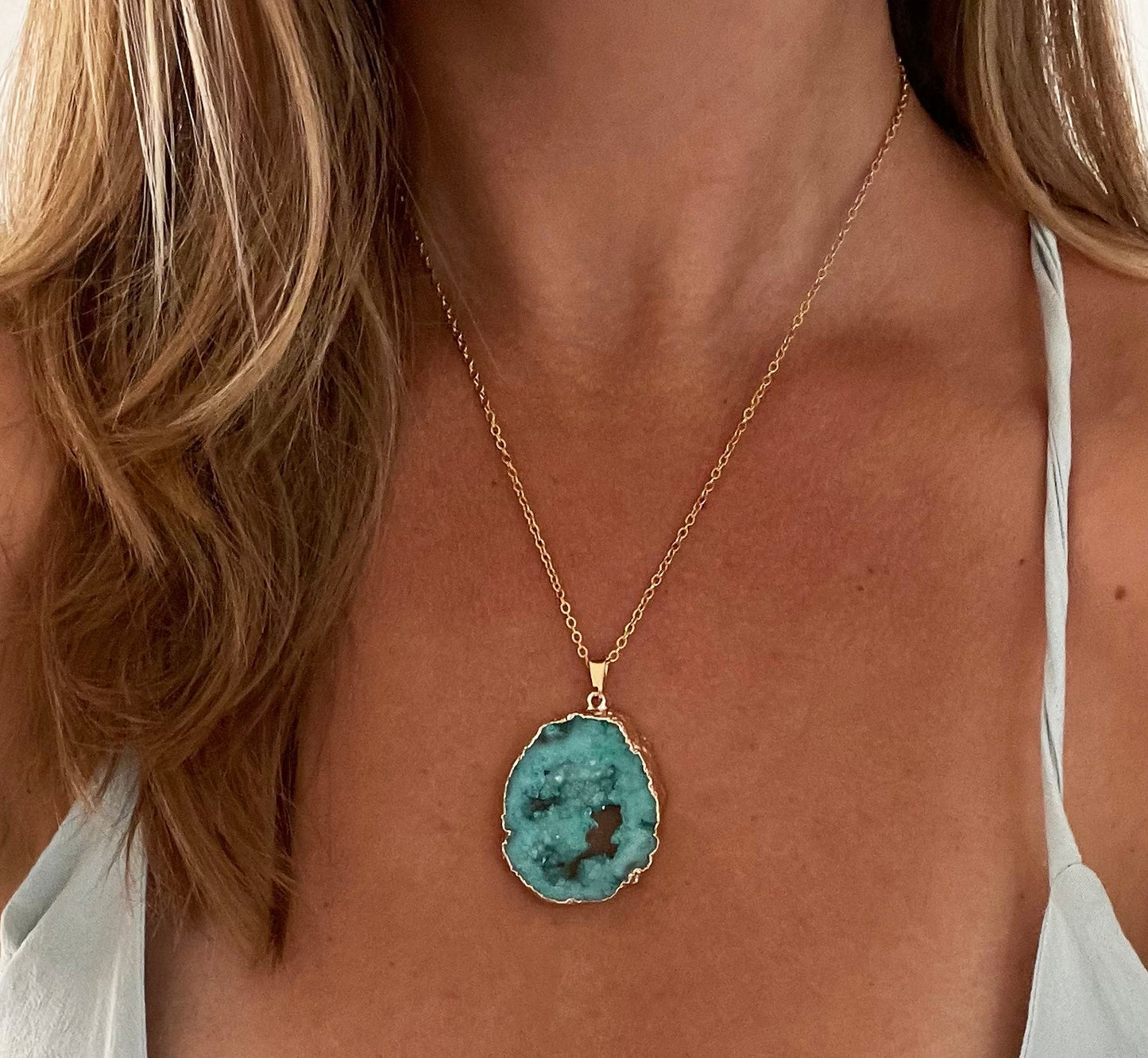 Turquoise Druzy Sprinkle Ketting – kracht & uitstraling