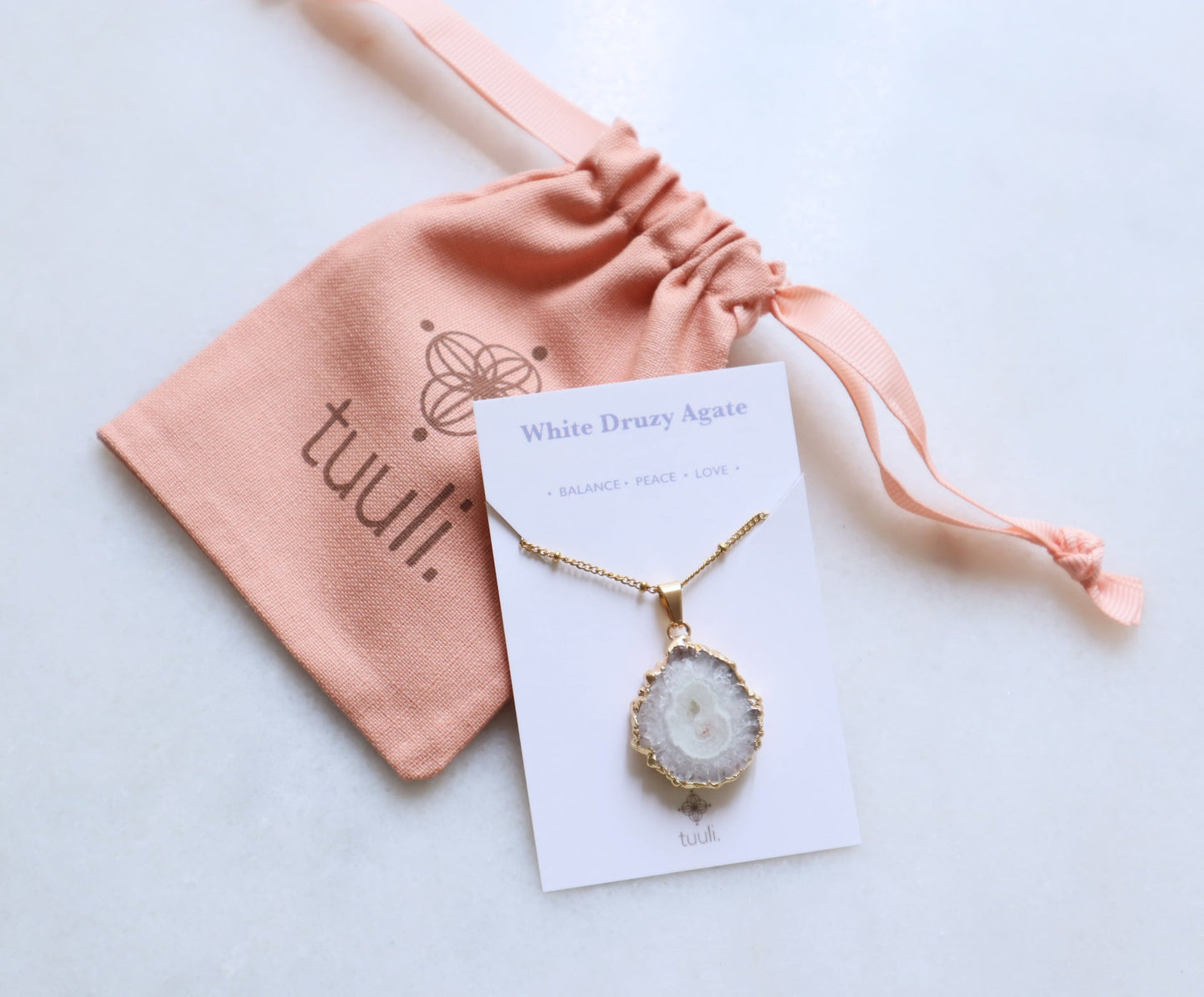 White Druzy Agaat Ketting – Clarity & Positivity